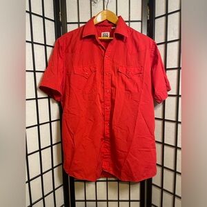 Vtg Ely Cattleman Shirt Mens L Solid Red Short Sleeve Western Cowboy Pearl Snap